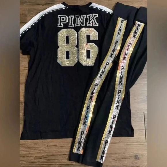PINK VS BLING 86 TSHIRT/ YOGA LEGGINGS OUTFIT SET LARGE - Picture 3 of 10